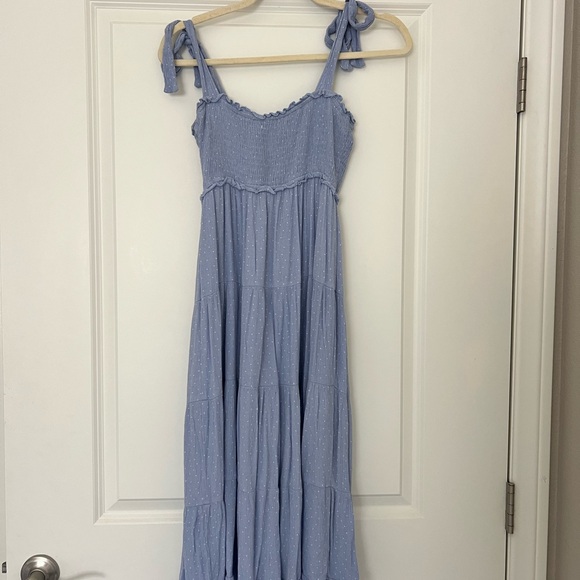 Smocked Tie-Shoulder Maxi Dress in Periwinkle - Picture 4 of 4